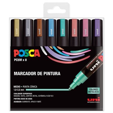 UNI POSCA PC-5M 8C SET 8 MARCATORI ACRILICI 1.8-2.5 MM - COLORI METALLICI