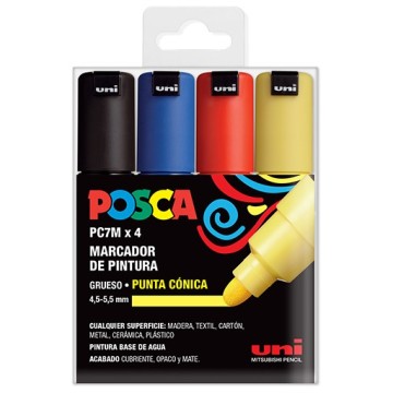 UNI POSCA PC-7M 4C SET 4 MARCATORI ACRILICI 4.5-5.5 MM - COLORI DI BASE