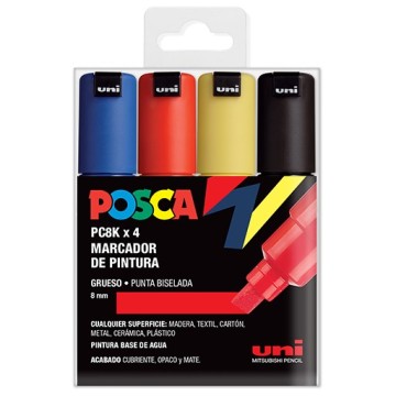 UNI POSCA PC-8K 4C SET 4 MARCATORI ACRILICI 8 MM - COLORI DI BASE