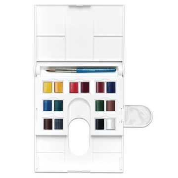 WINSOR & NEWTON SCATOLA DA CAMPAGNA DACQUERELLI COTMAN 14 MEZZI GODET + PENNELLO