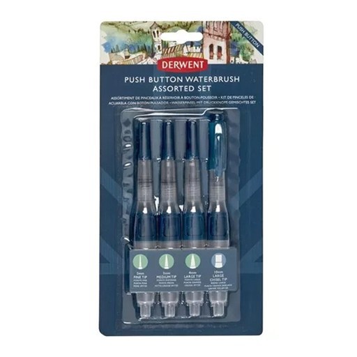 DERWENT WATERBRUSH SET DE 4 PINCEAUX À RÉSERVOIR À BOUTON POUSSOIR