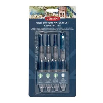 DERWENT WATERBRUSH SET 4 PENNELLI CON SERBATOIO E PULSANTE