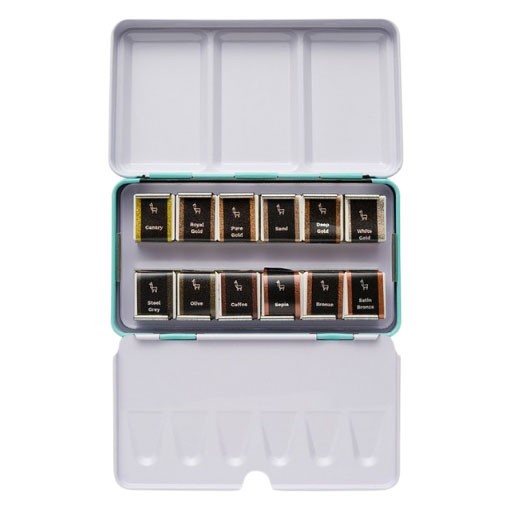 ETCHR CAJA METÁLICA DE ACUARELA PEARLESCENT WATERCOLORS GOLDEN SET 12 MEDIOS GODETS