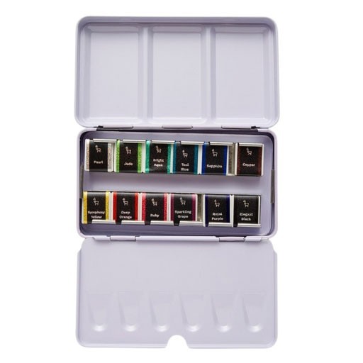 ETCHR CAJA METÁLICA DE ACUARELA PEARLESCENT WATERCOLORS VERSATILE SET 12 MEDIOS GODETS