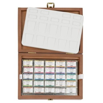 SCHMINCKE HORADAM AQUARELL SCATOLA LEGNO ACQUERELLI 24 GODET E 1 TAVOLOZZA DI PORCELLANA