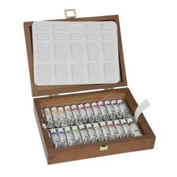 SCHMINCKE HORADAM AQUARELL SCATOLA LEGNO ACQUERELLI 24 TUBETTI 5 ML E TAVOLOZZA DI PORCELLANA