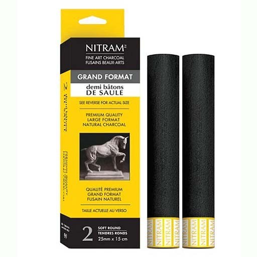 NITRAM RUNDE ZEICHENKOHLE AUS WEIDENHOLZ EXTRA WEICH MEDIUM (25 MM) 2 STK