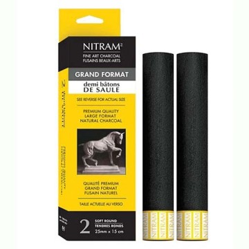 NITRAM DEMI BÂTON DE SAULE ROUND WILLOW CHARCOAL - EXTRA SOFT MEDIUM SIZE (25 MM) 2 UNITS