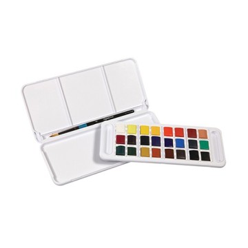 DALER ROWNEY AQUAFINE TRAVEL SET SCATOLA ACQUERELLI 24 MEZZI GODET + PENNELLO