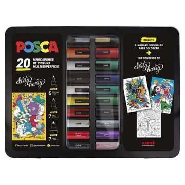 UNI POSCA VALIGETTA IN METALLO 20 MARCATORI ASSORTITI CON PUNTE PC-1M PC-3M PC-5M