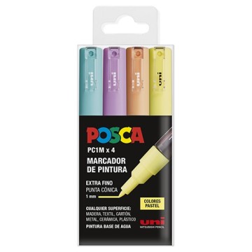 UNI POSCA PC-1M 4C SET 4 MARCATORI A BASE D'ACQUA PUNTA FINE 0.7-1 MM - COLORI PASTELLO