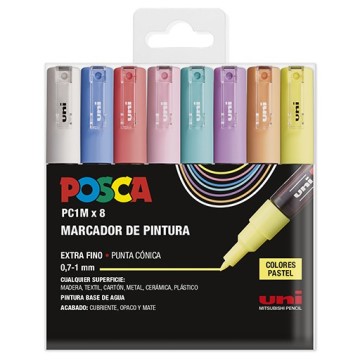 UNI POSCA PC-1M 8C SET 8 MARCATORI A BASE D'ACQUA PUNTA FINE 0.7-1 MM - COLORI PASTELLO