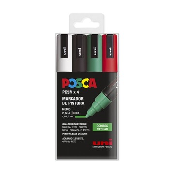 UNI POSCA PC-5M 4C SET 4 MARCATORI 1.8-2.5 MM - COLORI DI NATALE