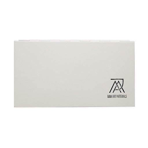 RAW ART MATERIALS NACHFÜLLBARER PALETTENKASTEN FÜR AQUARELL AUS WEIẞ LACKIERTEM METALL 16 FARBMULDEN