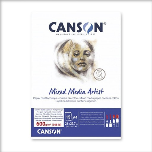CANSON BLOC MIX MEDIA ARTIST 600 G ENCOLADO 1 LADO 10% ALGODÓN