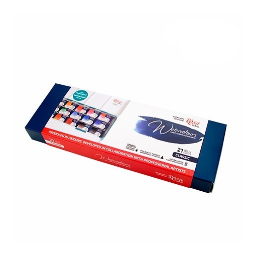 ROSA GALLERY CLASSIC WATERCOLOUR SET OF 21 PANS IN TURQUOISE METAL BOX