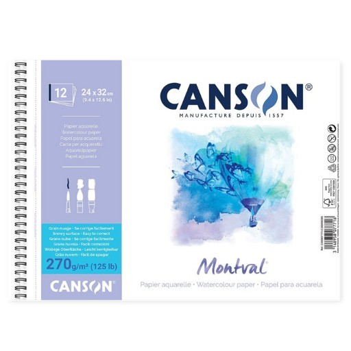 CANSON MONTVAL TORCHON BLOC AQUARELLE 270 G SPIRALÉ GRAIN NUAGE