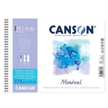 CANSON MONTVAL TORCHON BLOCCO PER ACQUERELLO SPIRALATO EFFETTO NUVOLA 270 G