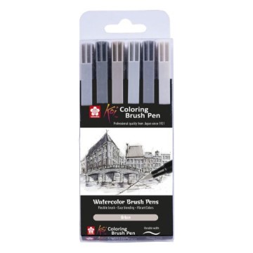 SAKURA KOI COLORING BRUSH PEN SET 6 PENNARELLI PUNTA PENNELLO COLORI URBANI