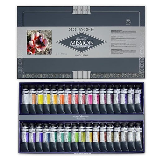 MIJELLO MISSION TITANIUM CLASS GOUACHE MWG-1534G SET OF 34 X 15 ML COLOURS