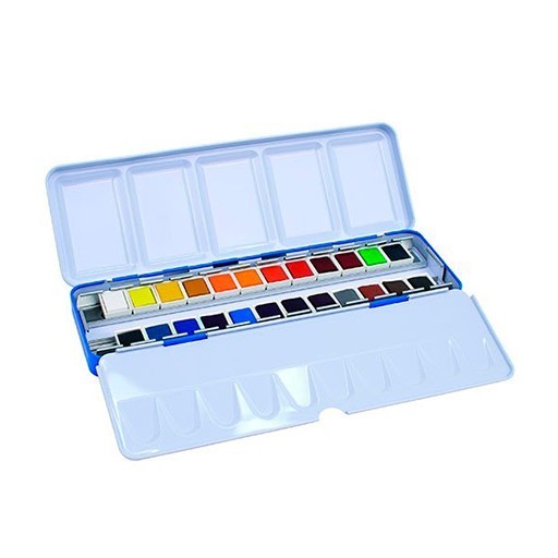 MILAN WATERCOLOUR METAL BOX SET OF 24 HALF PANS