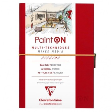 CLAIREFONTAINE PAINT ON ROSSO QUADERNO RILEGATURA CUCITA CARTA EXTRA BIANCA MIXED MEDIA 250 G