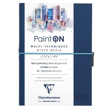 CLAIREFONTAINE PAINT ON CARNET BLEU RELIURE COUSUE PAPIER EXTRA BLANC MULTI-TECHNIQUES 250 G