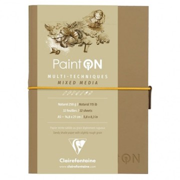 CLAIREFONTAINE PAINT ON CARNET NATUREL RELIURE COUSUE PAPIER CRÈME MULTI-TECHNIQUES 250 G