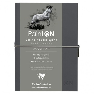 CLAIREFONTAINE PAINT ON CARNET GRIS RELIURE COUSUE PAPIER GRIS MULTI-TECHNIQUES 250 G