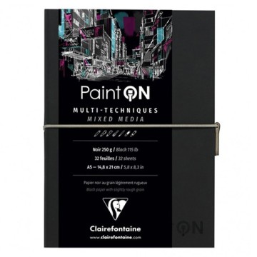 CLAIREFONTAINE PAINT ON CARNET NOIR RELIURE COUSUE PAPIER NOIR MULTI-TECHNIQUES 250 G
