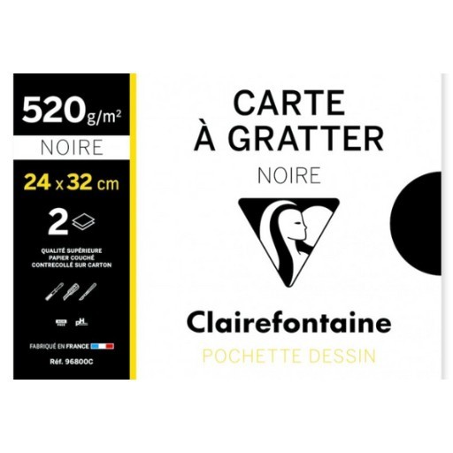 CLAIREFONTAINE CARTE À GRATTER MINI SET 2 FOGLI DI CARTONCINO NERO DA GRATTARE 520 G