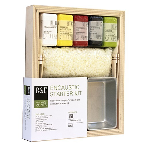 R&F PEINTURE À L'ENCAUSTIQUE STARTER KIT 5 BLOCS DE 40 ML AVEC PANNEAU À PEINDRE ET ACCESSOIRES