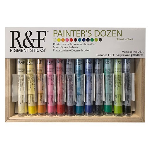 R&F PIGMENT STICK PAINTERS DOZEN SET CON 12 BARRAS DE ÓLEO Y TABLERO