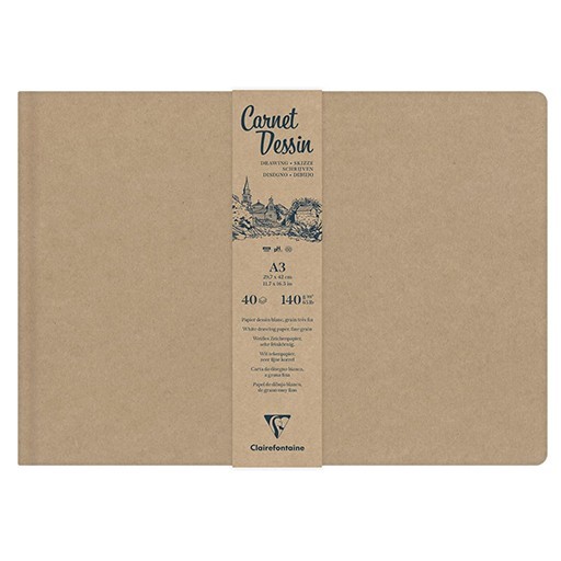 CLAIREFONTAINE CARNET DE DESSIN COUVERTURE KRAFT PAPIER BLANC 140 G GRAIN FIN