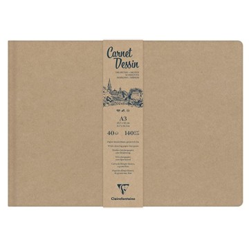 CLAIREFONTAINE CARNET DESSIN SKETCHBOOK KRAFT COLOURED COVER WHITE PAPER 140 G COLD PRESSED