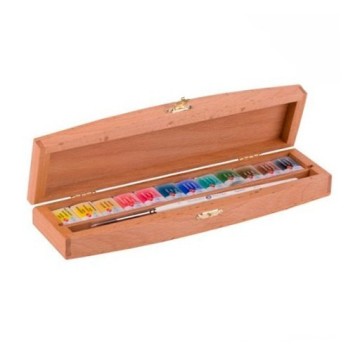 WHITE NIGHTS SCATOLA LEGNO ACQUERELLI 12 GODET E PENNELLO