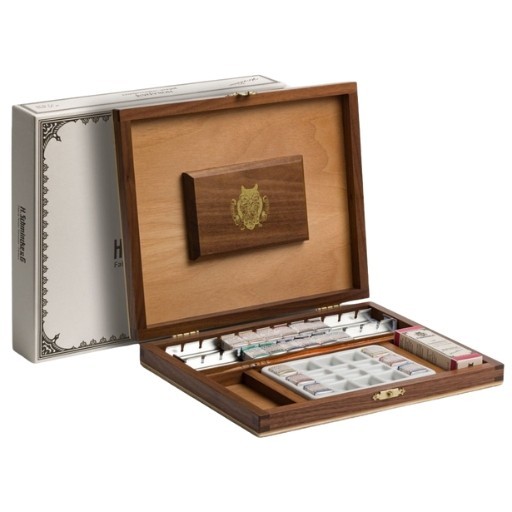 SCHMINCKE HORADAM RETRO WATERCOLOURS SCATOLA LEGNO EDIZIONE LIMITATA 18 MEZZI GODET + TUBETTO ROSSO COCCINIGLIA + ACCESSORIO
