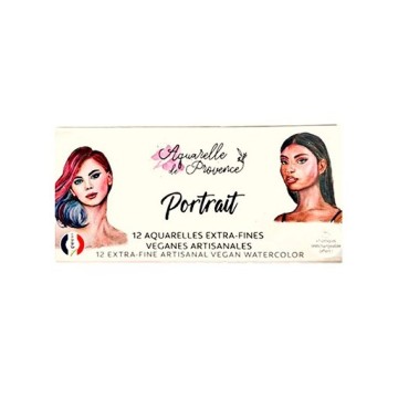 AQUARELLE DE PROVENCE SCATOLA PORTRAIT - ACQUERELLI EXTRAFINI VEGANI FATTI A MANO 12 MEZZI GODET