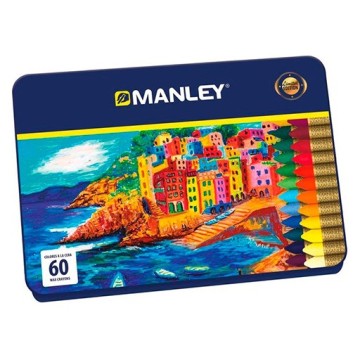 MANLEY SCATOLA METALLO 60 PASTELLI A CERA IN COLORI ASSORTITI - EDIZIONE LIMITATA 60º ANNIVERSARIO