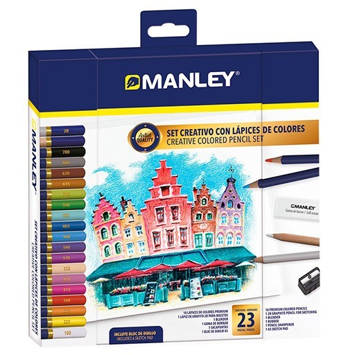 MANLEY KREATIVES ZEICHNEN SET 23-TEILIG - BUNTSTIFTE + ZUBEHÖR