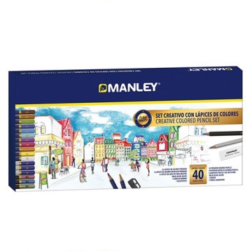MANLEY SET CREATIVO 40 PEZZI DA DISEGNO - MATITE COLORATE + ACCESSORI