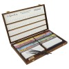 SENNELIER EXTRA FEINE AQUARELLFARBE IM WALNUSSHOLZ-KASTEN 96 HALBE NÄPFCHEN + 3 PINSEL + ZUBEHÖR