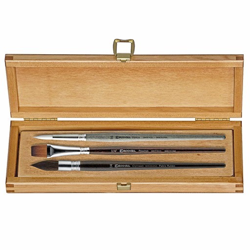 ESCODA WOODEN BOX SET OF 3 WATERCOLOUR BRUSHES SERIES 8700 - SPECIAL EDITION