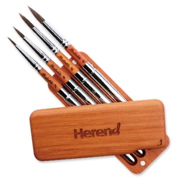 HEREND ASTUCCIO DI LEGNO + 4 PENNELLI DA VIAGGIO VAIO PETIT GRIS SERIE 521
