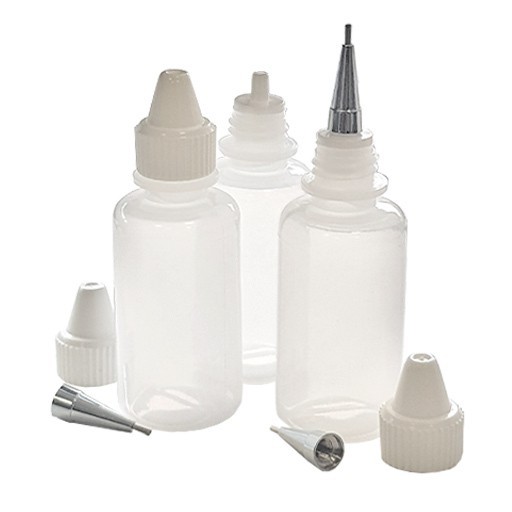 RAW ART MATERIALS EMPTY PLASTIC BOTTLES WITH METAL APPLICATOR