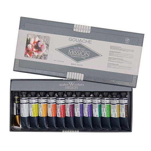 MIJELLO MISSION TITANIUM CLASS GOUACHE SET OF 12 COLOURS 15 ML MWG-1512G