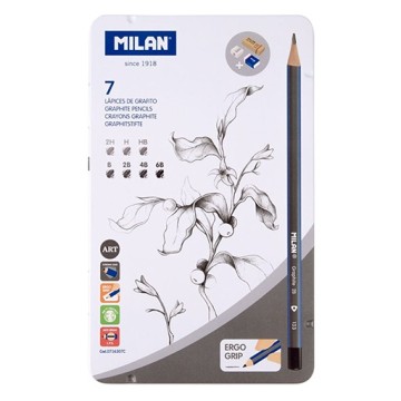 MILAN SCATOLA METALLO 7 MATITE DI GRAFITE + GOMMA THE MASTER GUM + GOMMA 2424 + TEMPERAMATITE AFILA