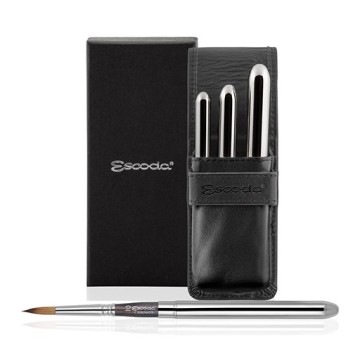 ESCODA ASTUCCIO IN SIMILPELLE NERA CON 3 PENNELLI TASCABILI ARGENTATI CHRONOS SERIE 1256