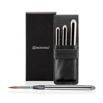 ESCODA ASTUCCIO IN SIMILPELLE NERA CON 3 PENNELLI TASCABILI ARGENTATI BARROCO SERIE 1257