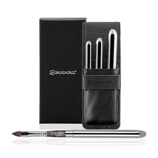 ESCODA BLACK SYNTHETIC LEATHER CASE WITH 3 VERSÁTIL SILVER TRAVEL BRUSHES SERIES 1260